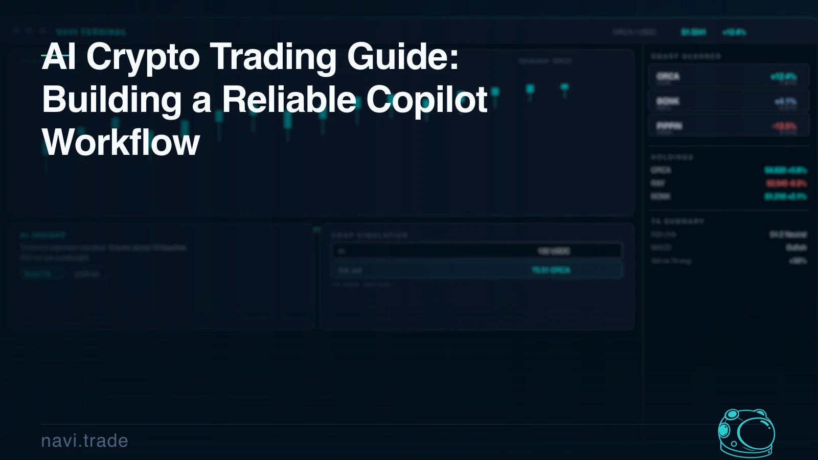 AI Crypto Trading Guide: Building a Reliable Copilot Workflow. NAVI article image featuring SOL, JUP, BONK, WIF, PYTH with invalidation,…