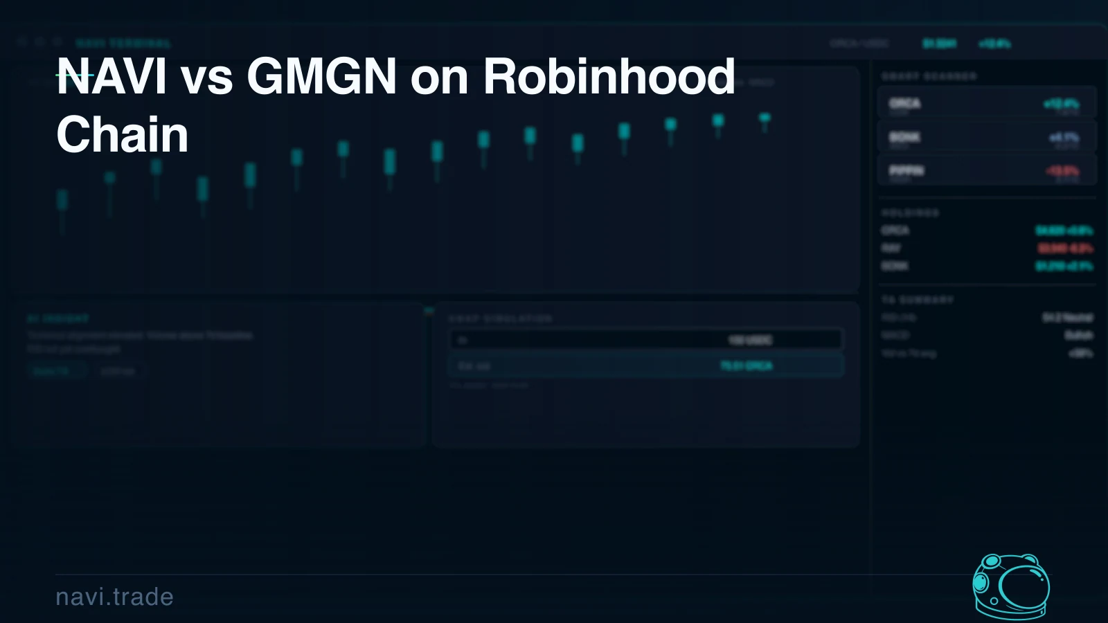 NAVI vs GMGN on Robinhood Chain. NAVI article image with risk, liquidity, trend.